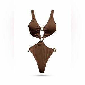 Prettylittlething Sexy Brown Rib Ring One Piece Size 10